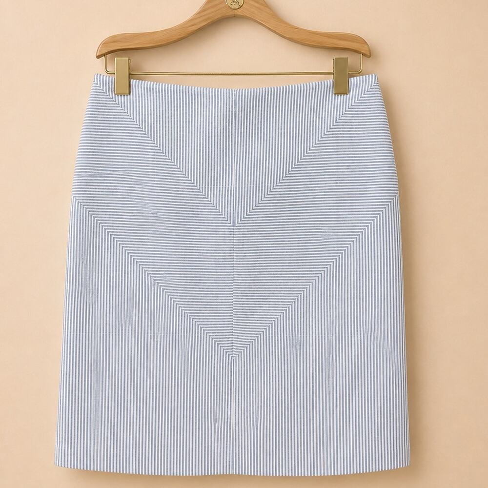 J. McLaughlin Blue Seersucker Summer Preppy Casual Mini Pencil Skirt Size 2 EUC